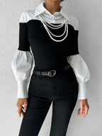 Long Sleeve Polo Shirt Cotton-Blend Contrast Trim