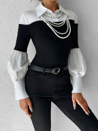 Long Sleeve Polo Shirt Cotton-Blend Contrast Trim