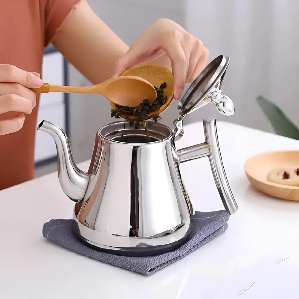 Loose Leaf Teapot Stainless Steel Built-In Infuser Drip-Free Spout
