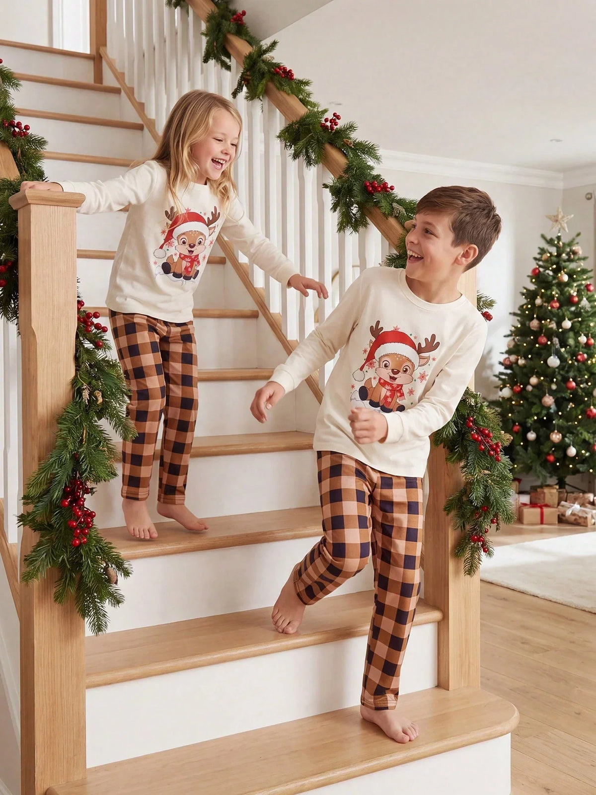 Lounge Set Christmas Fuzzy Long Sleeve & Ankle Pants