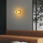 Low-Profile Copper & Glass Sun-Shaped Flush Mount Ceiling Light