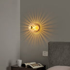 Low-Profile Copper & Glass Sun-Shaped Flush Mount Ceiling Light