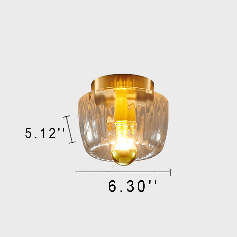 Low-Profile Copper & Glass Sun-Shaped Flush Mount Ceiling Light