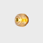 Low-Profile Copper & Glass Sun-Shaped Flush Mount Ceiling Light