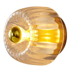 Low-Profile Copper & Glass Sun-Shaped Flush Mount Ceiling Light