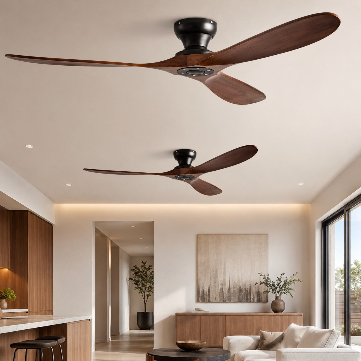 Low-Profile Quiet DC Motor Ceiling Fan (Scandinavian Wood Blades)