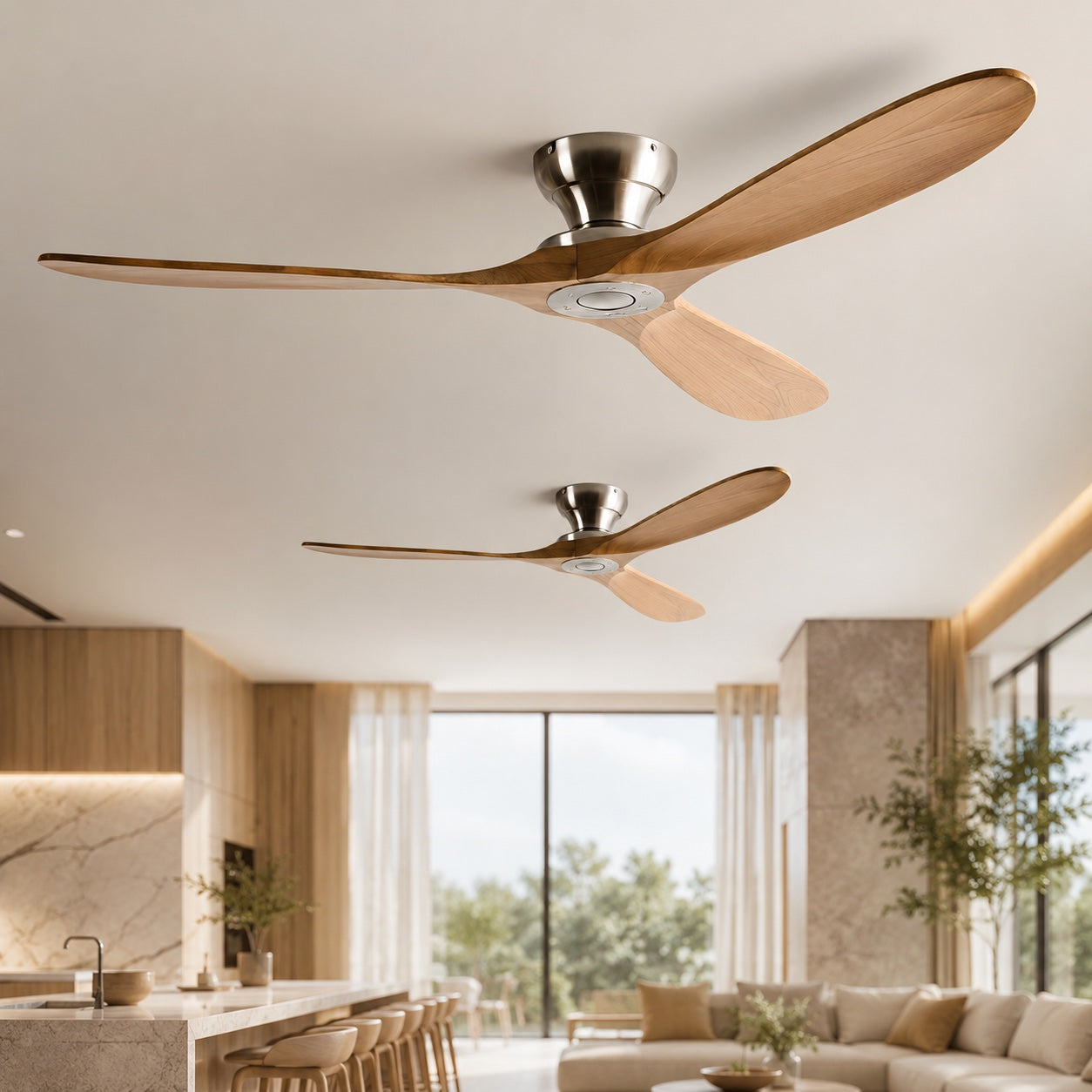 Low-Profile Quiet DC Motor Ceiling Fan (Scandinavian Wood Blades)