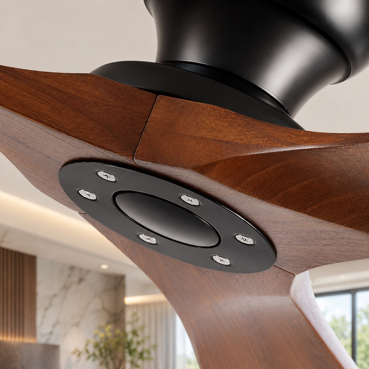 Low-Profile Quiet DC Motor Ceiling Fan (Scandinavian Wood Blades)