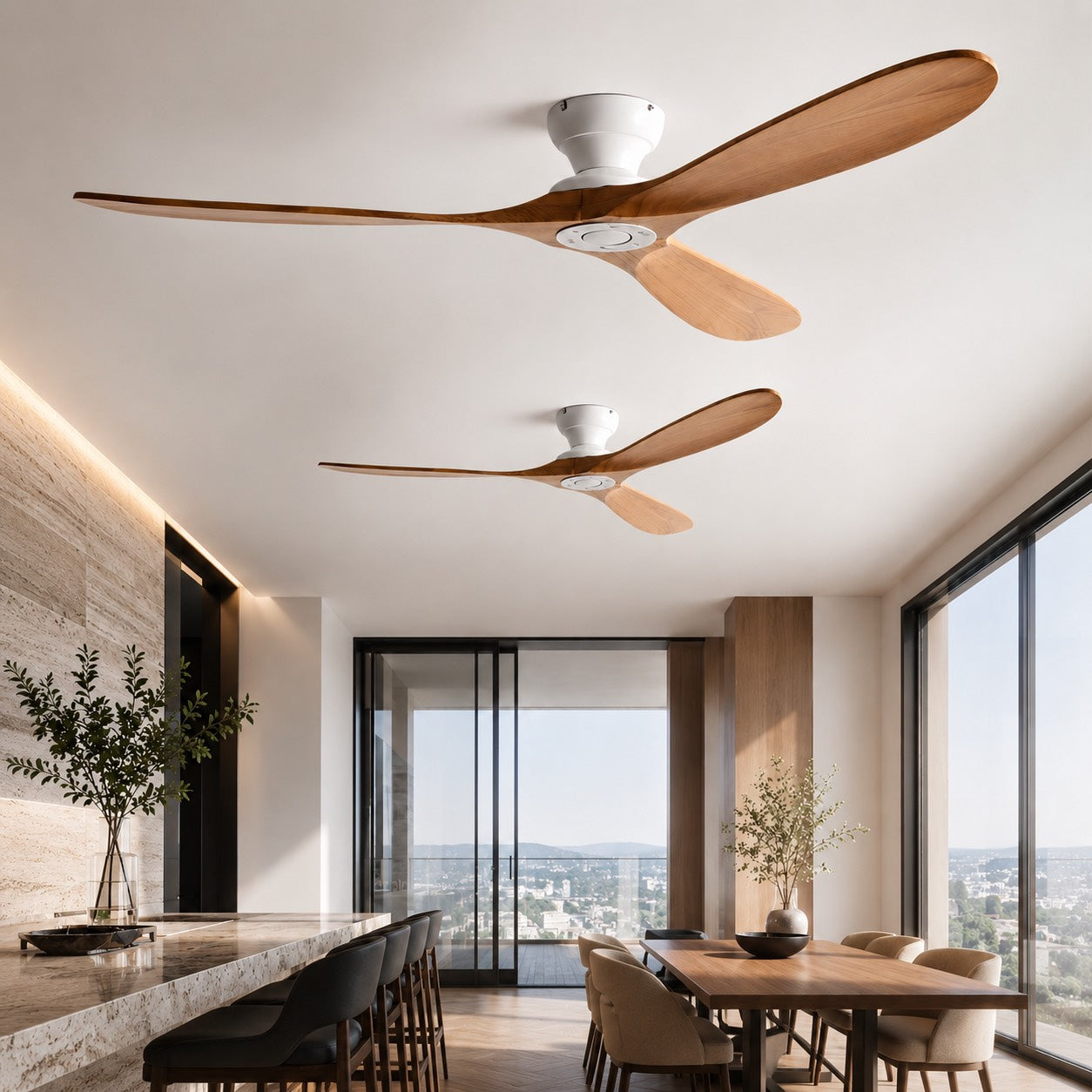 Low-Profile Quiet DC Motor Ceiling Fan (Scandinavian Wood Blades)