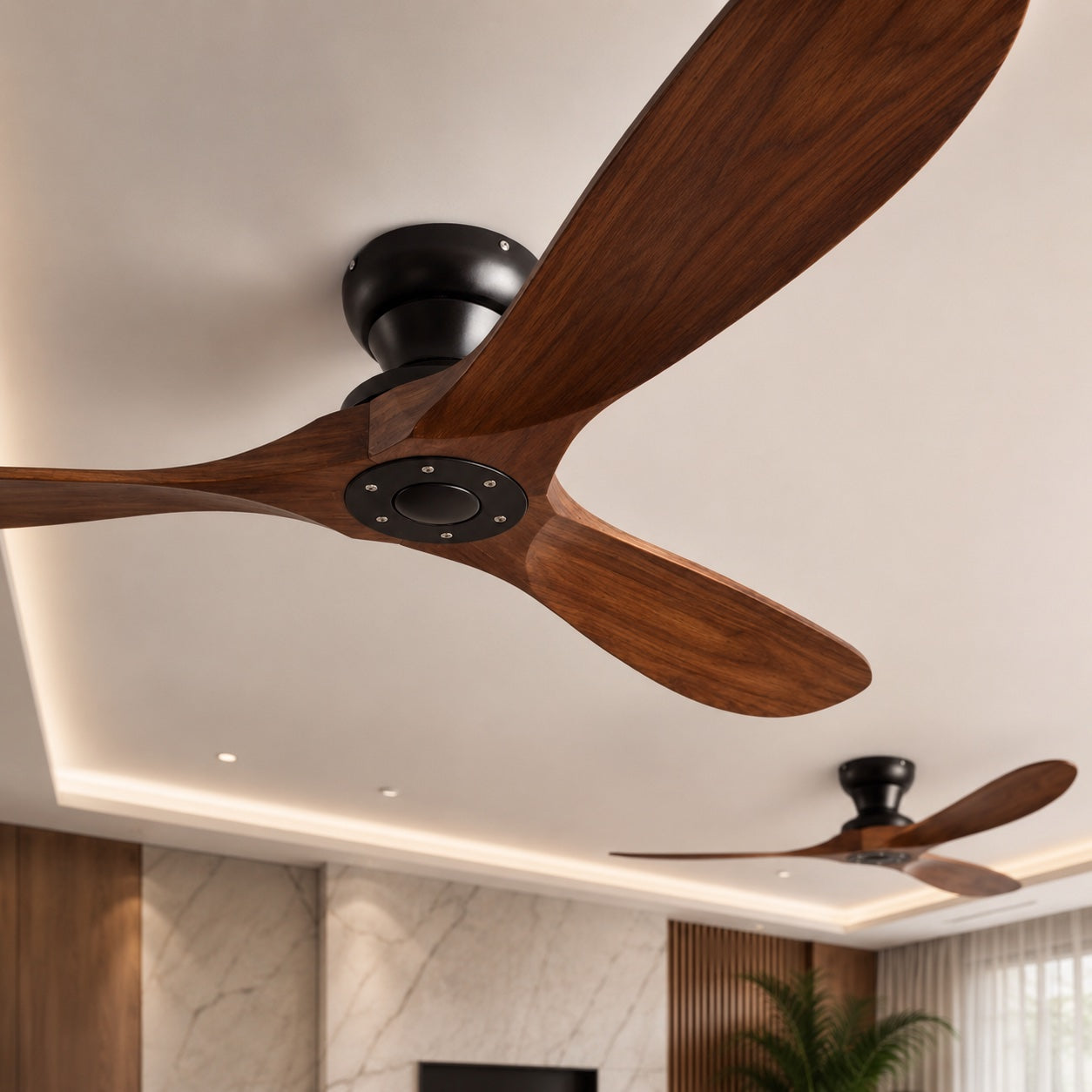 Low-Profile Quiet DC Motor Ceiling Fan (Scandinavian Wood Blades)
