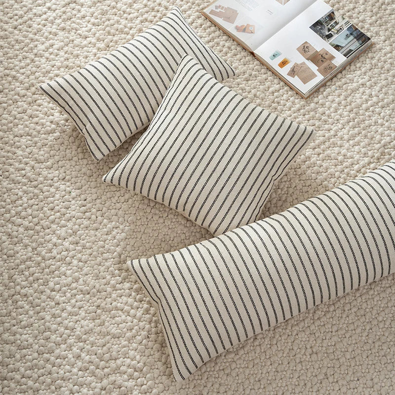 Lumbar Cushion Cover Cotton-Linen Handwoven Stripe Hidden Zipper