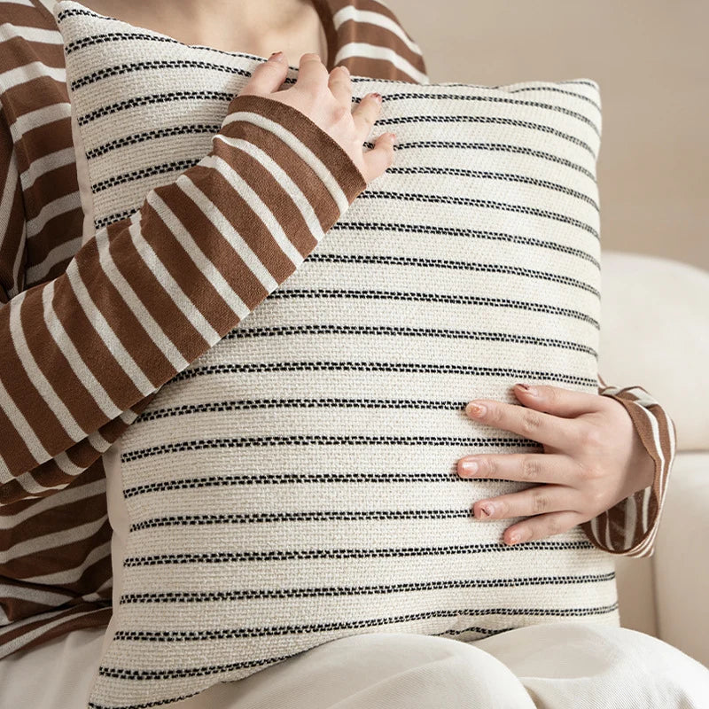 Lumbar Cushion Cover Cotton-Linen Handwoven Stripe Hidden Zipper