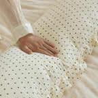 Lumbar Cushion Ruffled Trim & Polka Dot Cotton Blend