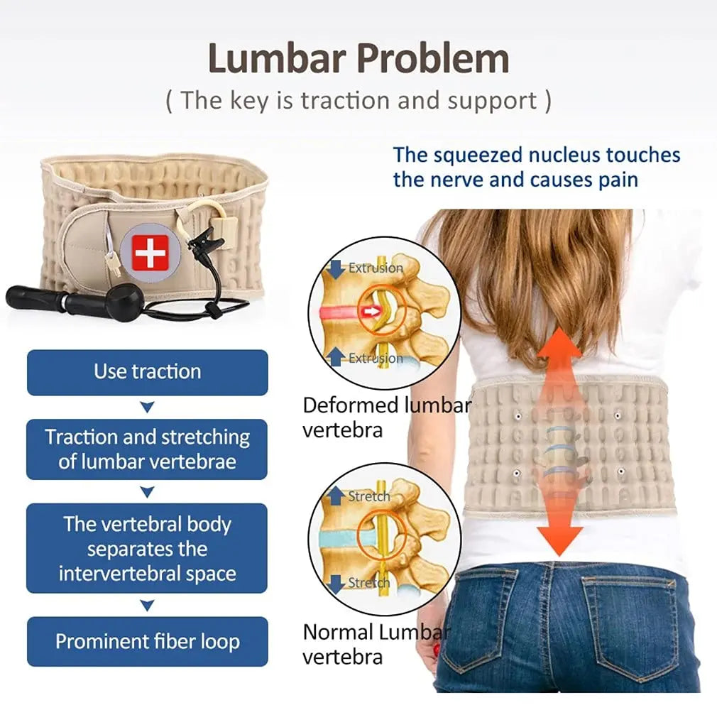 Lumbar Decompression Belt Adjustable Air Traction Breathable Fabric