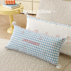 Lumbar Pillow Cover Argyle & Cat Motifs Pom-Pom Corners
