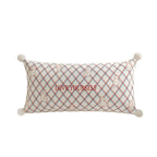 Lumbar Pillow Cover Argyle & Cat Motifs Pom-Pom Corners