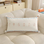 Lumbar Pillow Cover Argyle & Cat Motifs Pom-Pom Corners