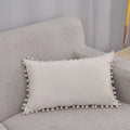 Lumbar Pillow Cover Cotton-Linen Blend Pom-Pom Trim Hidden Zipper