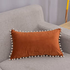 Lumbar Pillow Cover Cotton-Linen Blend Pom-Pom Trim Hidden Zipper