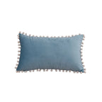 Lumbar Pillow Cover Cotton-Linen Blend Pom-Pom Trim Hidden Zipper