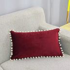 Lumbar Pillow Cover Cotton-Linen Blend Pom-Pom Trim Hidden Zipper