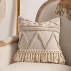 Lumbar Pillow Cover Cotton-Linen Loop-Tufted Applique Machine Washable