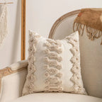 Lumbar Pillow Cover Cotton-Linen Loop-Tufted Applique Machine Washable