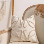 Lumbar Pillow Cover Cotton-Linen Loop-Tufted Applique Machine Washable