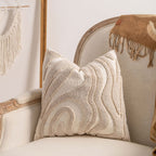 Lumbar Pillow Cover Cotton-Linen Loop-Tufted Applique Machine Washable
