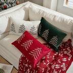 Lumbar Pillow Cover Embroidered Christmas Trees Hidden Zipper