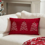 Lumbar Pillow Cover Embroidered Christmas Trees Hidden Zipper