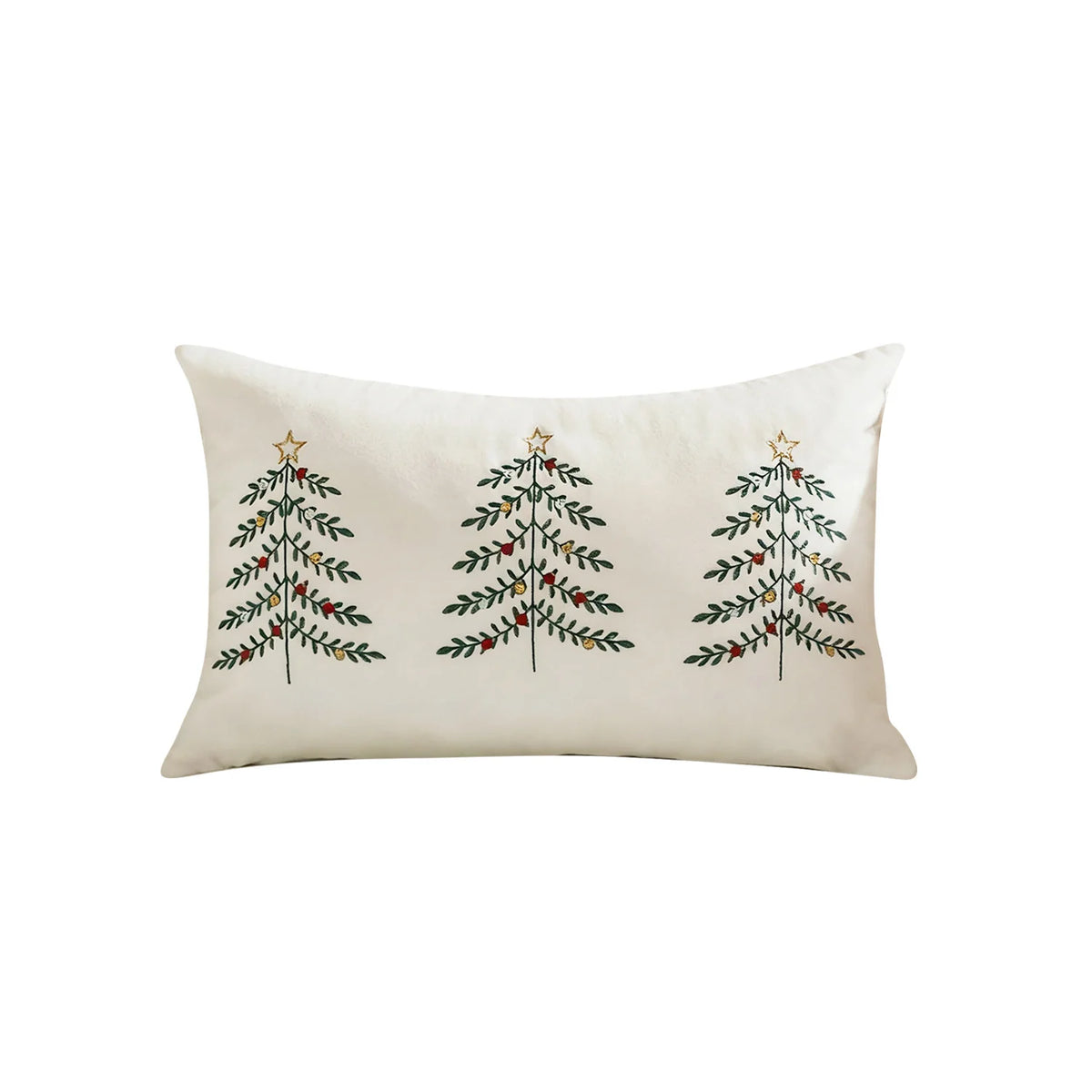 Lumbar Pillow Cover Embroidered Christmas Trees Hidden Zipper