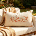 Lumbar Pillow Cover Embroidered Hello Fall Linen-Look Hidden Zipper