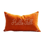 Lumbar Pillow Cover Embroidered Hello Fall Linen-Look Hidden Zipper