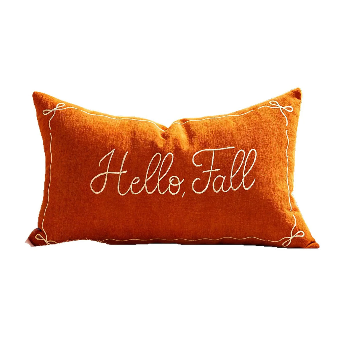 Lumbar Pillow Cover Embroidered Hello Fall Linen-Look Hidden Zipper