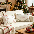 Lumbar Pillow Cover Embroidered Holly Cotton-Linen Hidden Zipper