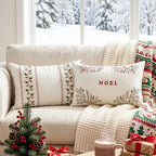 Lumbar Pillow Cover Embroidered Holly Cotton-Linen Hidden Zipper