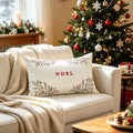 Lumbar Pillow Cover Embroidered Holly Cotton-Linen Hidden Zipper
