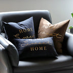 Lumbar Pillow Cover Embroidered Metallic Script Soft-Touch Hidden Zipper