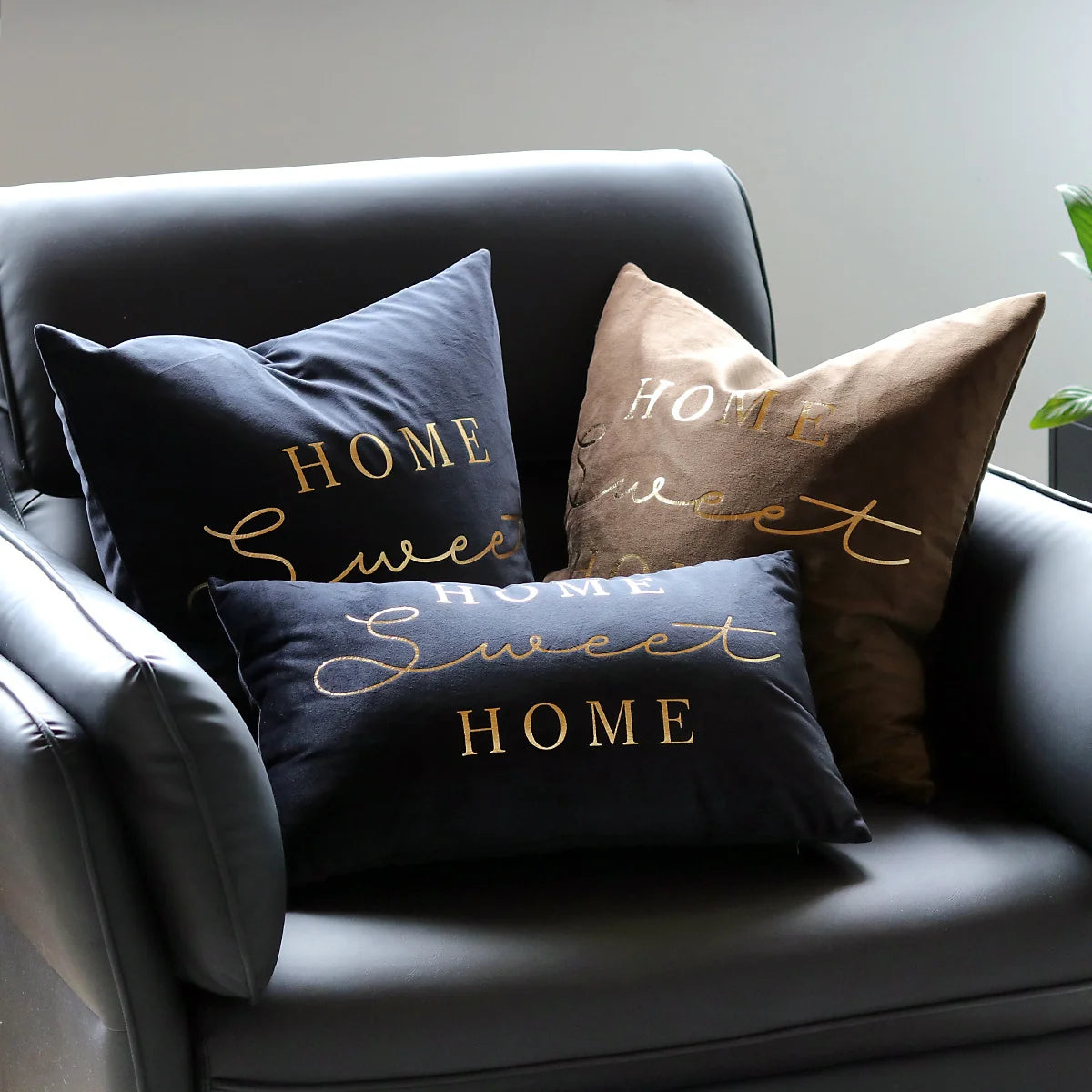 Lumbar Pillow Cover Embroidered Metallic Script Soft-Touch Hidden Zipper