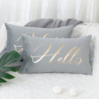 Lumbar Pillow Cover Embroidered Metallic Script Soft-Touch Hidden Zipper