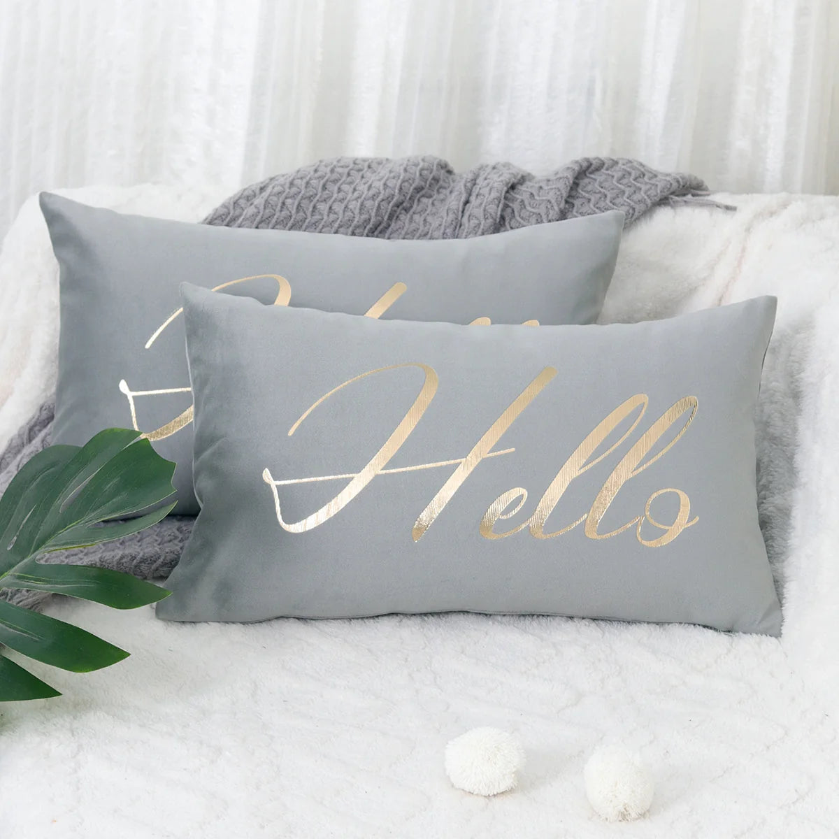 Lumbar Pillow Cover Embroidered Metallic Script Soft-Touch Hidden Zipper