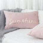 Lumbar Pillow Cover Embroidered Metallic Script Soft-Touch Hidden Zipper