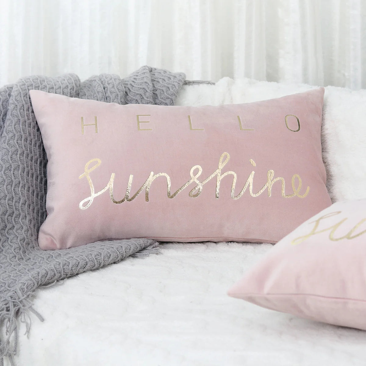 Lumbar Pillow Cover Embroidered Metallic Script Soft-Touch Hidden Zipper