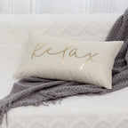 Lumbar Pillow Cover Embroidered Metallic Script Soft-Touch Hidden Zipper