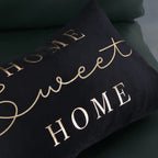 Lumbar Pillow Cover Embroidered Metallic Script Soft-Touch Hidden Zipper
