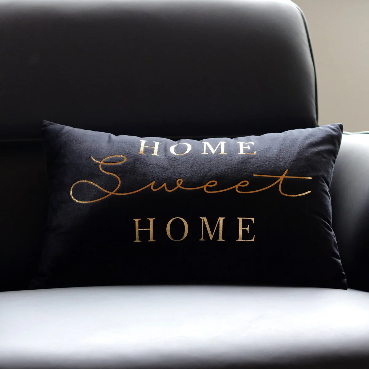 Lumbar Pillow Cover Embroidered Metallic Script Soft-Touch Hidden Zipper