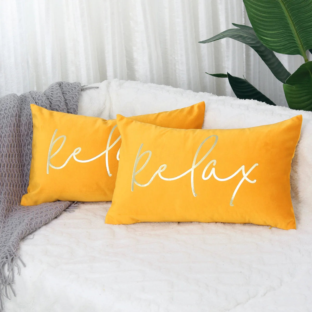 Lumbar Pillow Cover Embroidered Metallic Script Soft-Touch Hidden Zipper