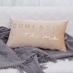 Lumbar Pillow Cover Embroidered Metallic Script Soft-Touch Hidden Zipper