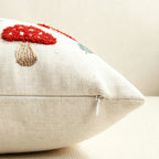 Lumbar Pillow Cover Embroidered Mushroom Linen-Cotton Blend